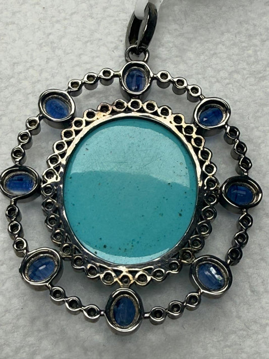 Turqouise Silver Pave Diamond Pendant