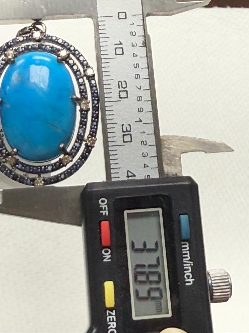 Turqouise Sapphire Pave Silver Diamond Pendant