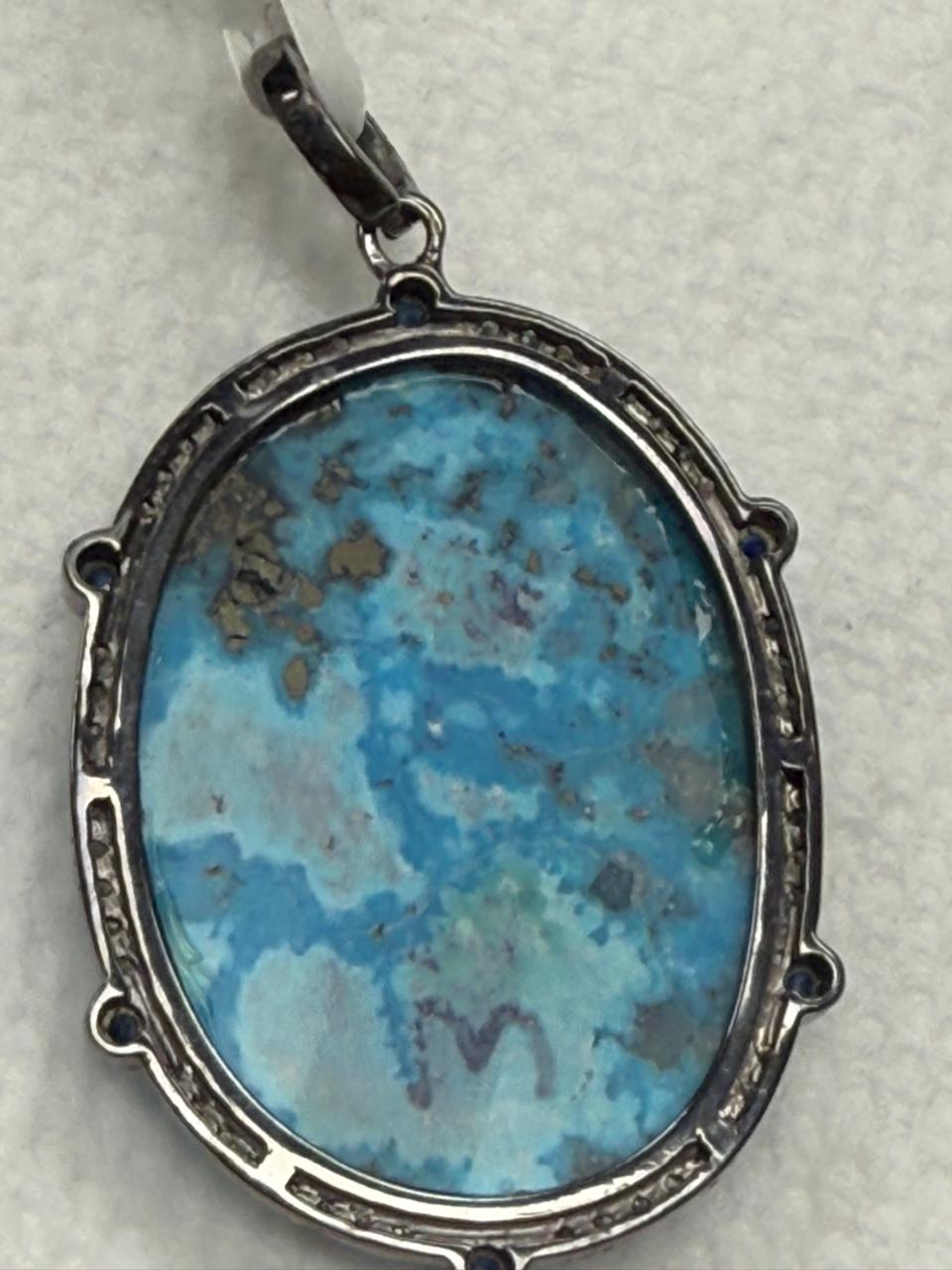Turqouise Sapphire Pave Silver Diamond Pendant