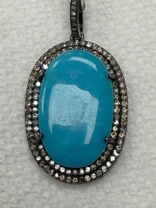 Turqouise Pave Silver Diamond Pendant