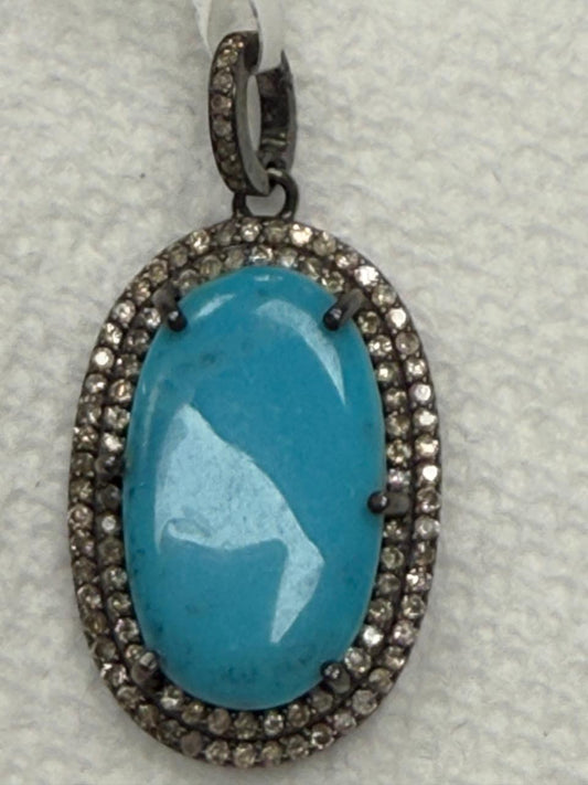 Turqouise Pave Silver Diamond Pendant