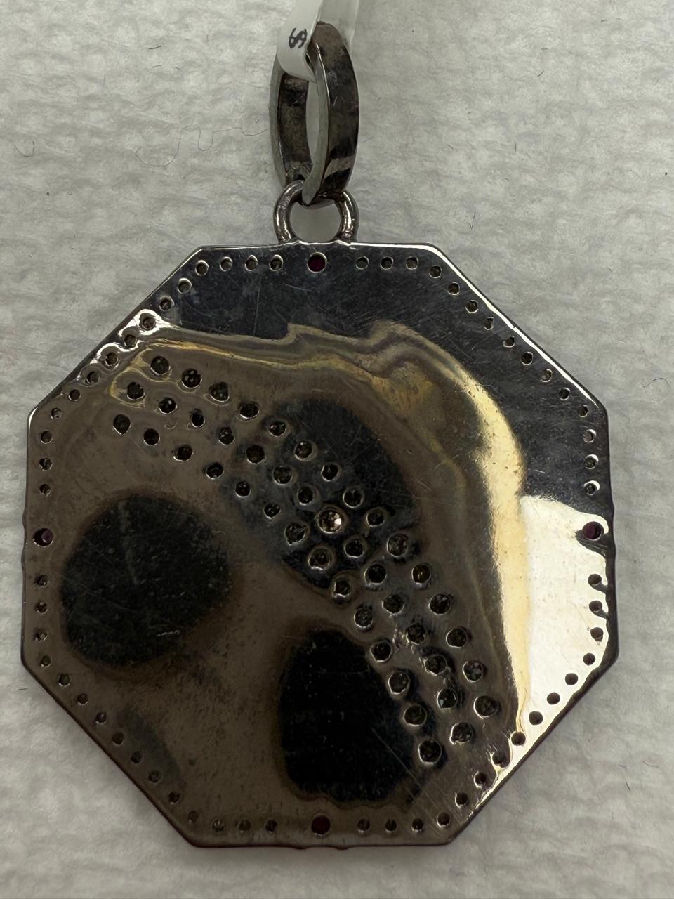 Octogan Ruby Diamond Pendant Turquoise Enameling
