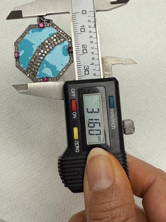 Octogan Ruby Diamond Pendant Turquoise Enameling