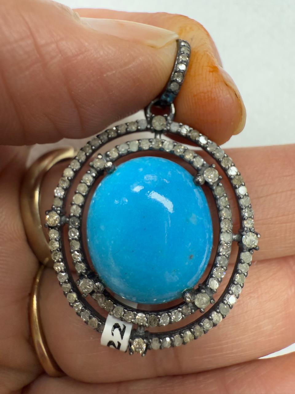 Turqouise Pave Silver Diamond Pendant