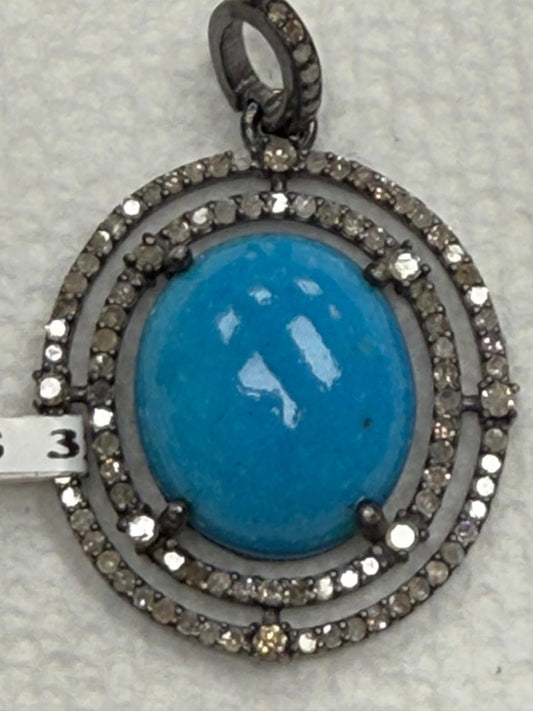Turqouise Pave Silver Diamond Pendant