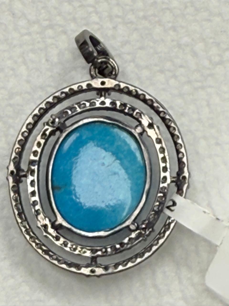 Turqouise Pave Silver Diamond Pendant