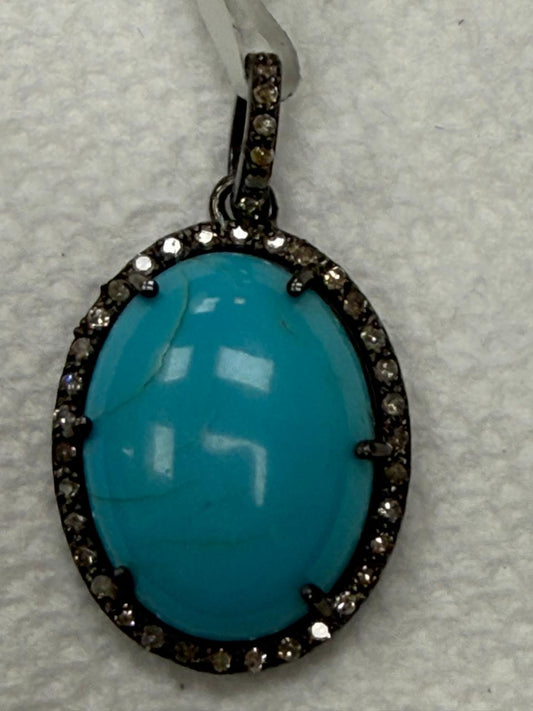Turqouise Pave Silver Diamond Pendant