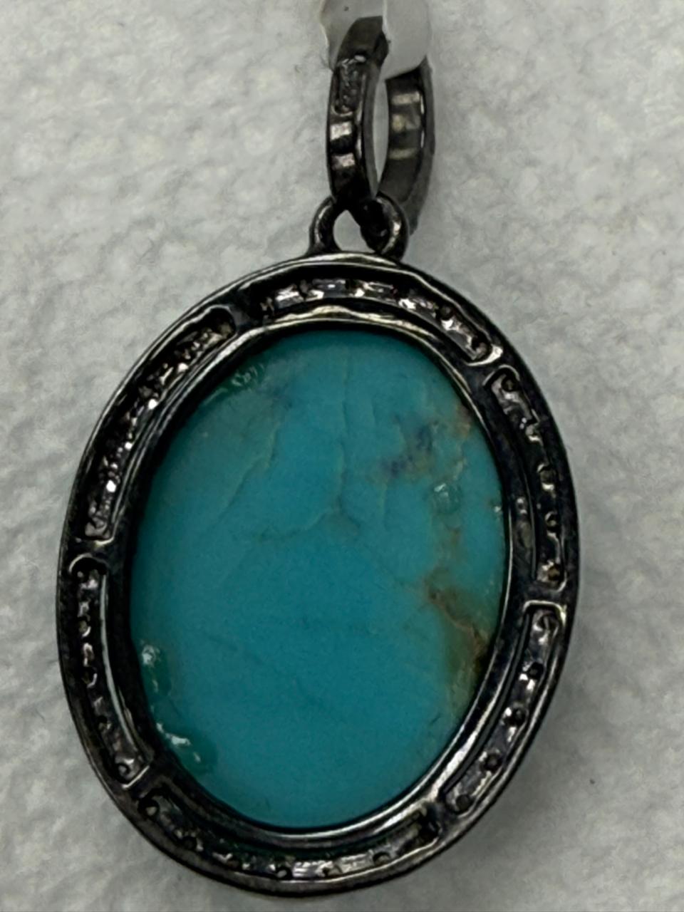 Turqouise Pave Silver Diamond Pendant