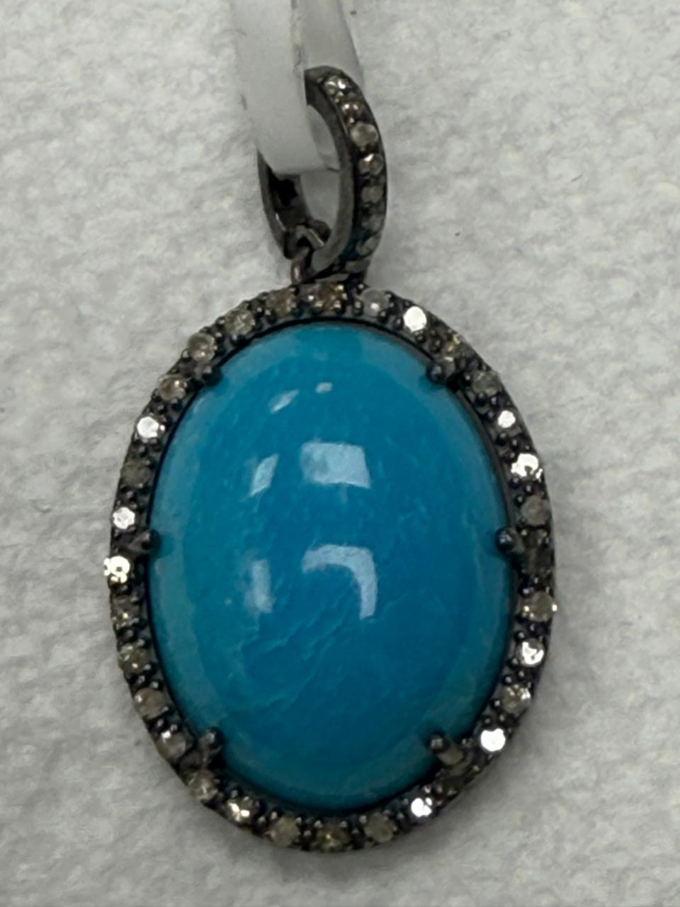 Turqouise Pave Silver Diamond Pendant