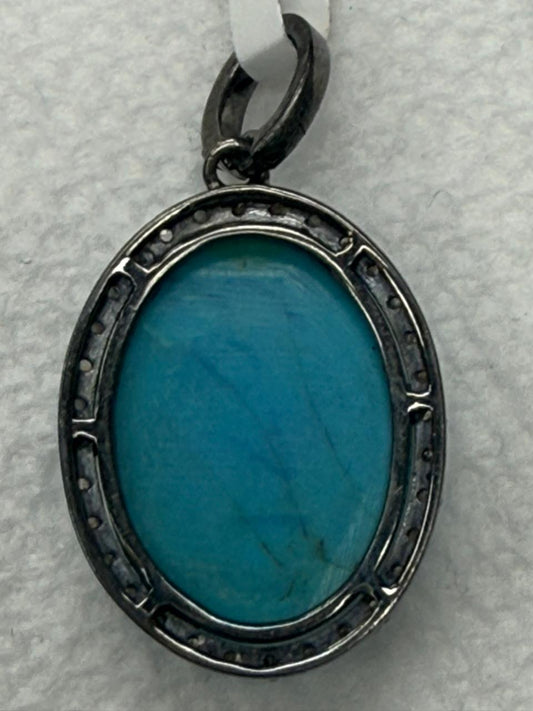 Turqouise Pave Silver Diamond Pendant