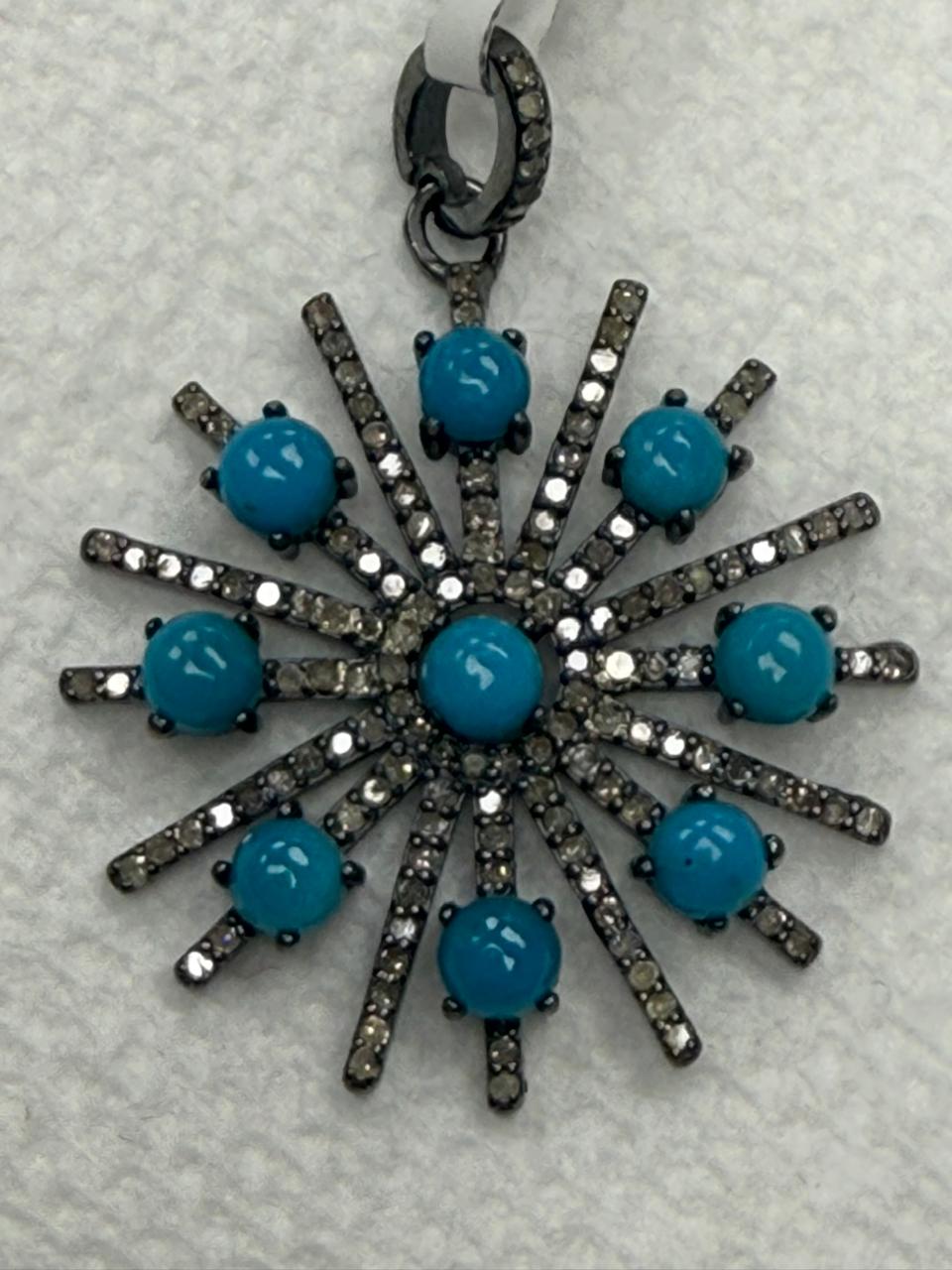 Turqouise Sapphire Pave Silver Diamond Pendant