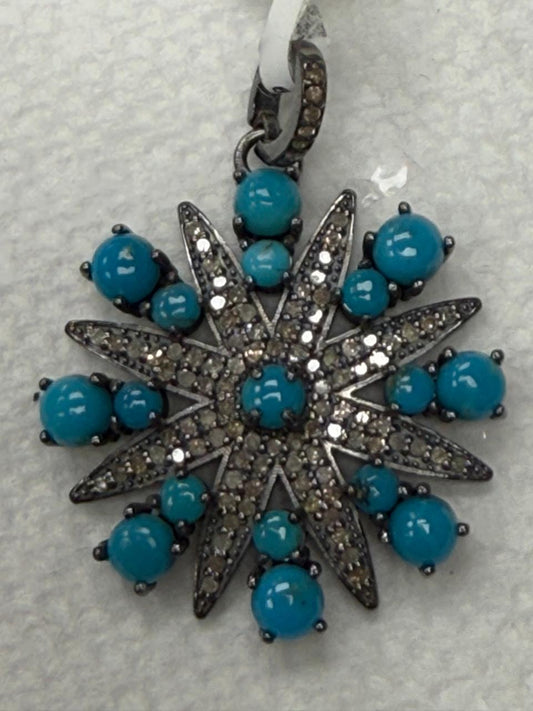 Turqouise Pave Silver Diamond Pendant