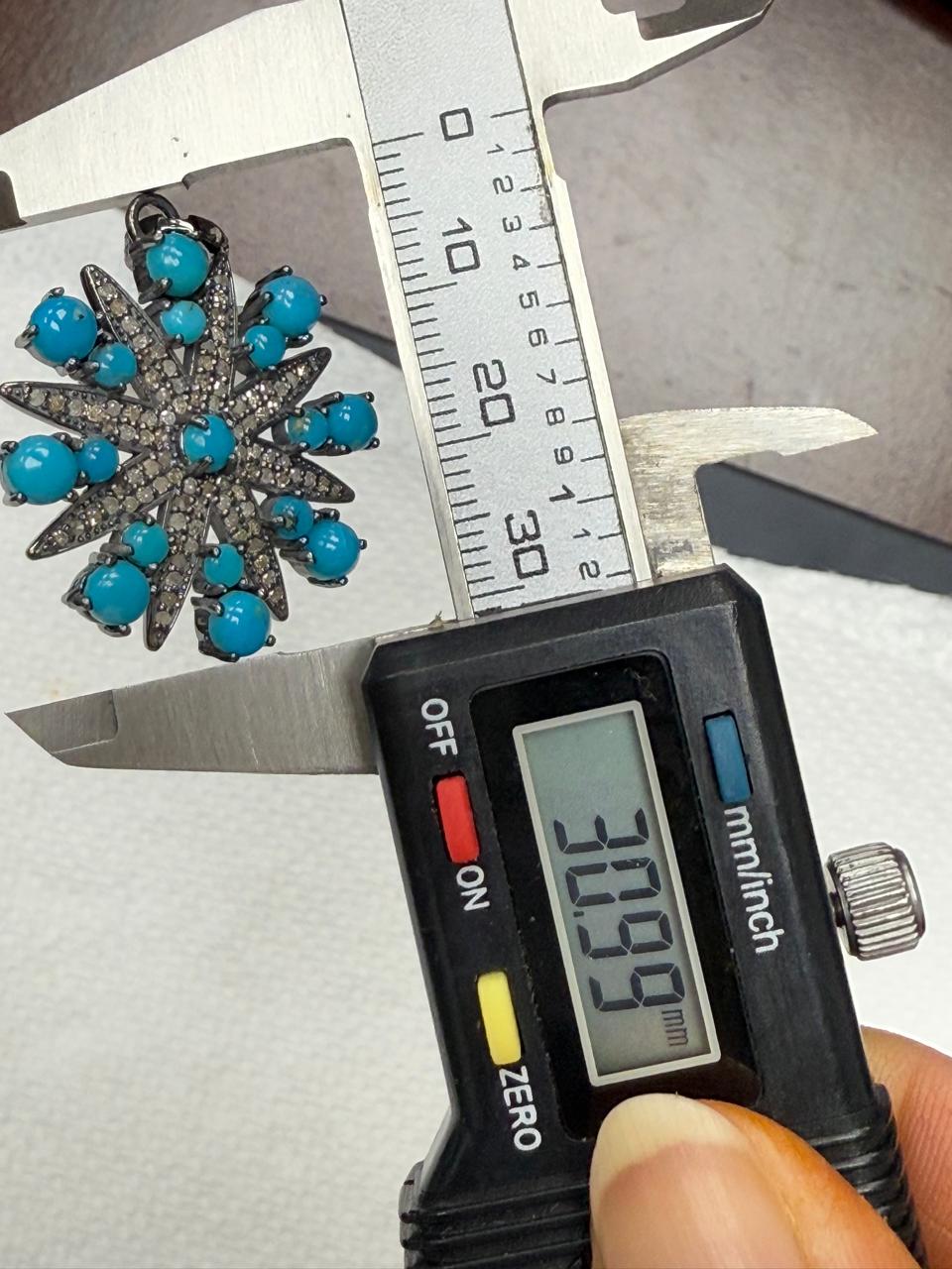 Turqouise Pave Silver Diamond Pendant