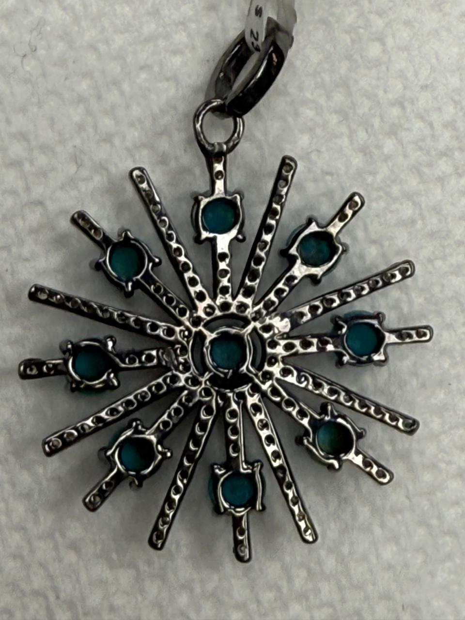 Turqouise Sapphire Pave Silver Diamond Pendant