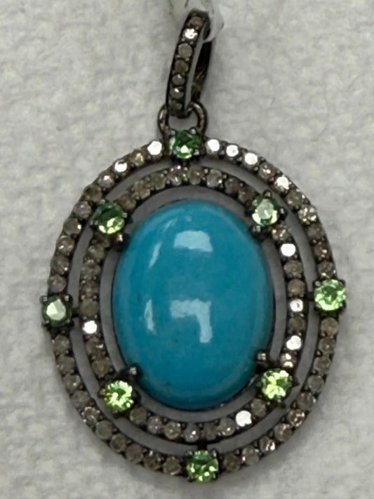 Turqouise Pave Silver Diamond Pendant