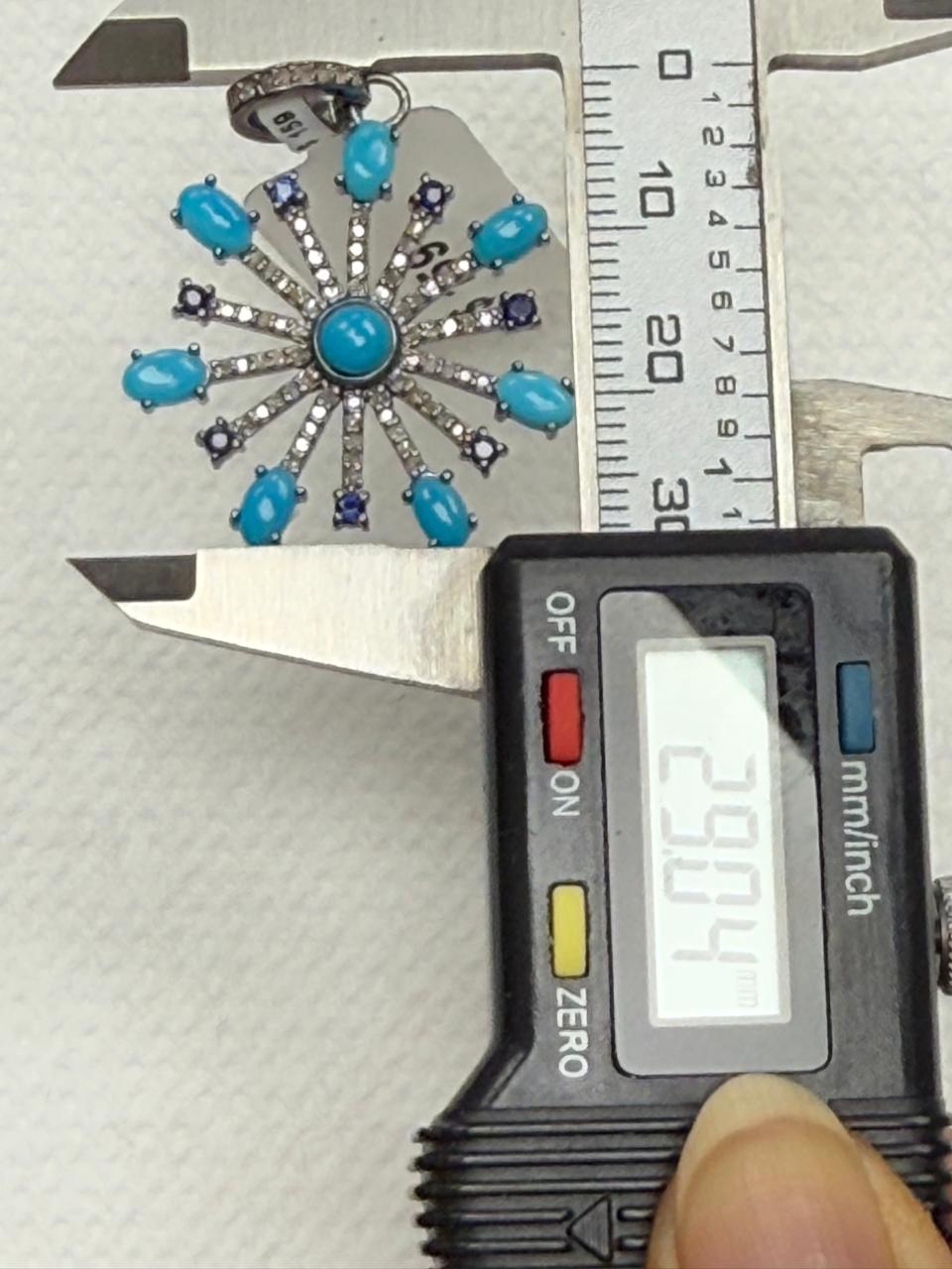 Turqouise Sapphire Pave Silver Diamond Pendant