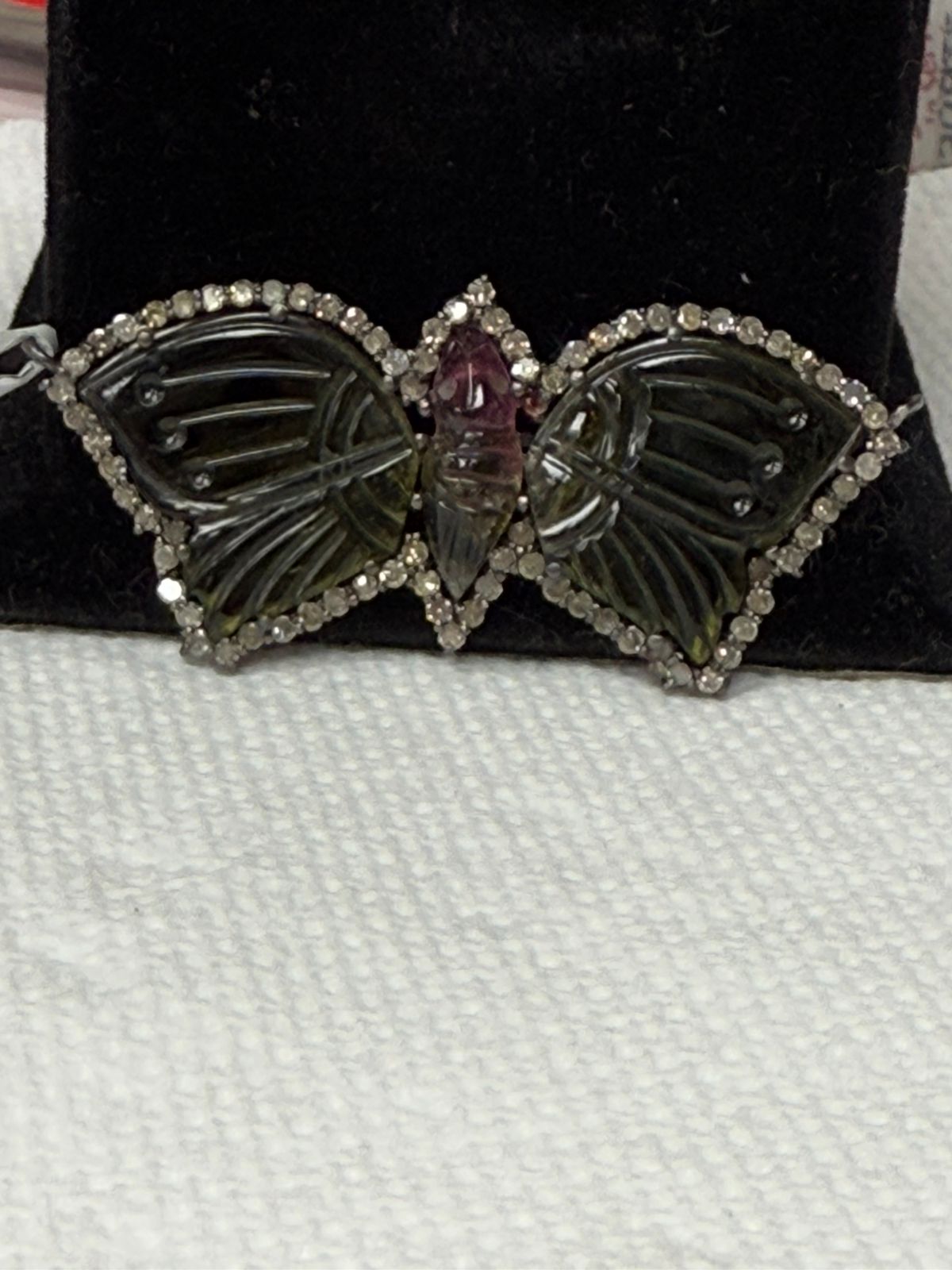 Tourmaline Carving Butterfly with diamond pendant