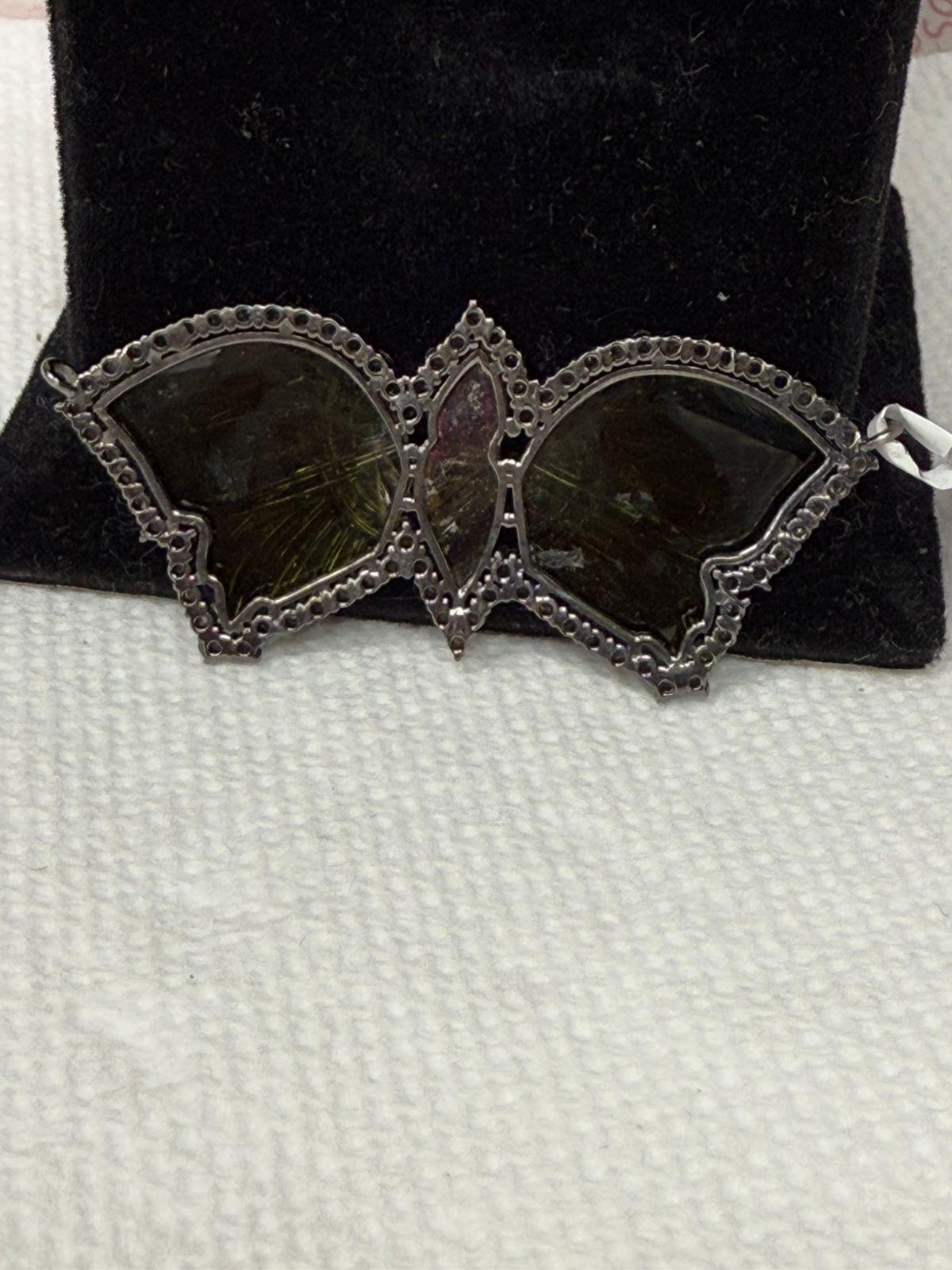 Tourmaline Carving Butterfly with diamond pendant