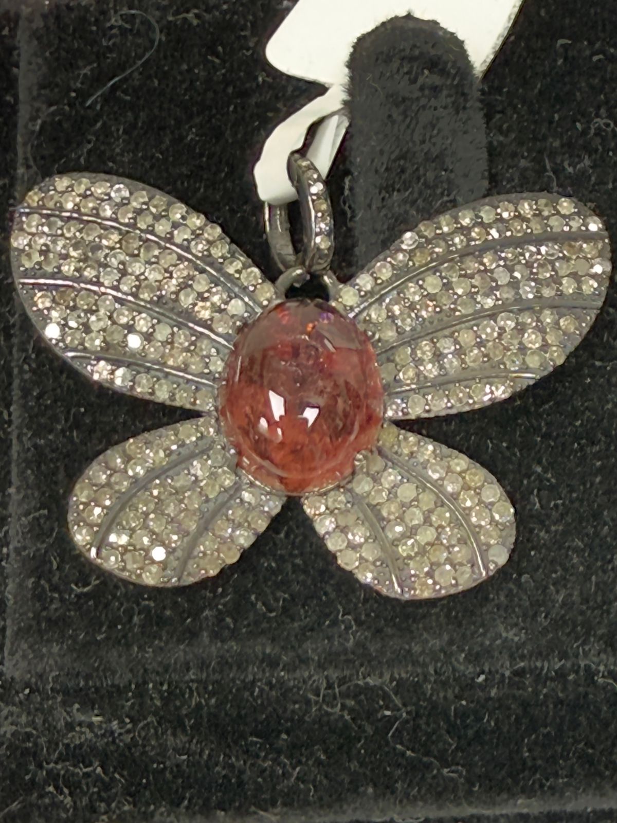 Butterfly Pave Diamond Pendant With Tourmaline Stone