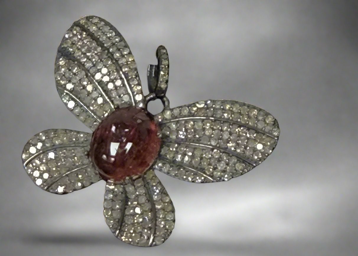 Butterfly Pave Diamond Pendant With Tourmaline Stone