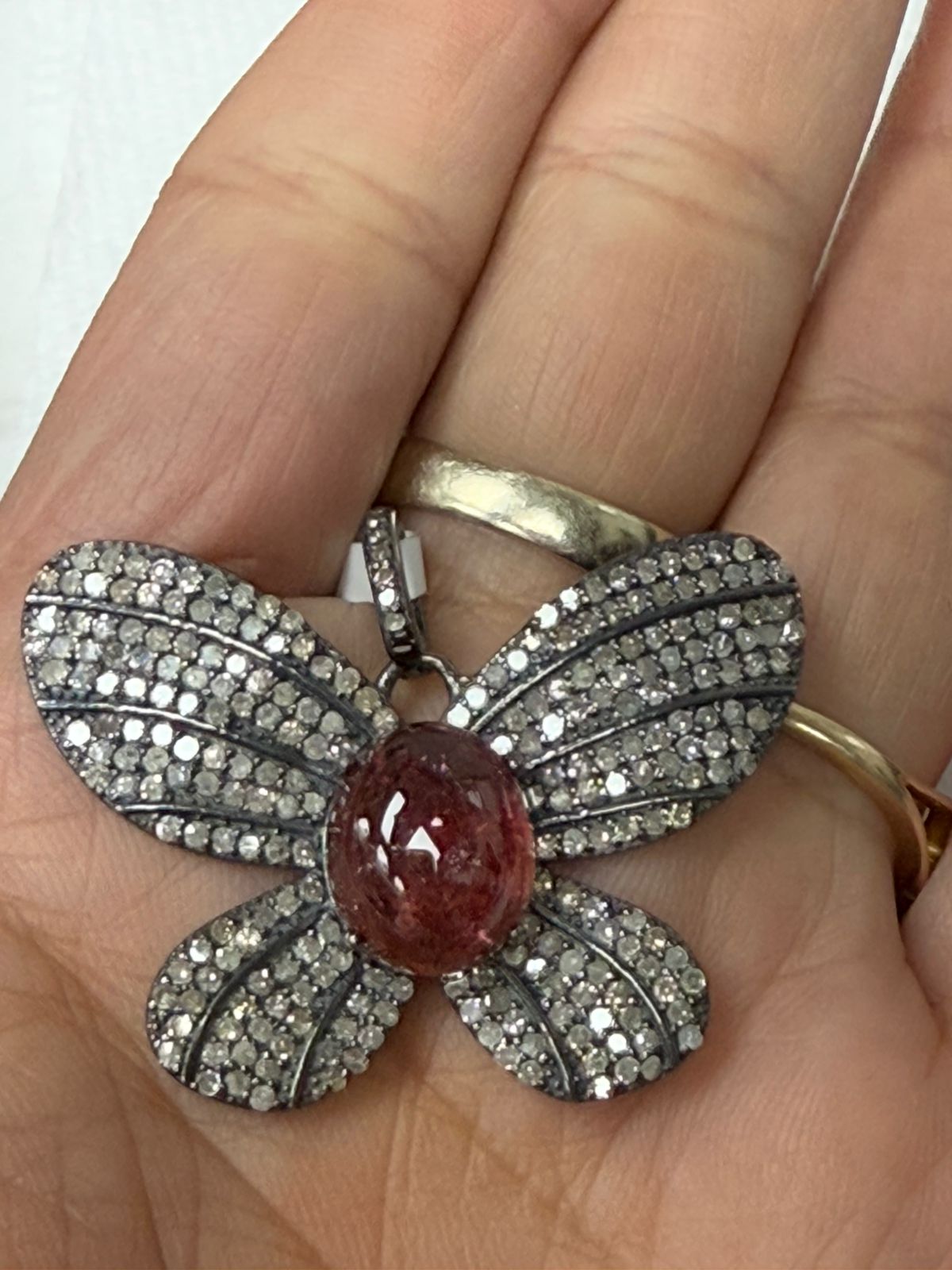 Butterfly Pave Diamond Pendant With Tourmaline Stone