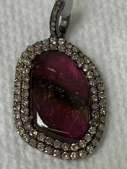 Tourmaline Pave Silver diamond pendant