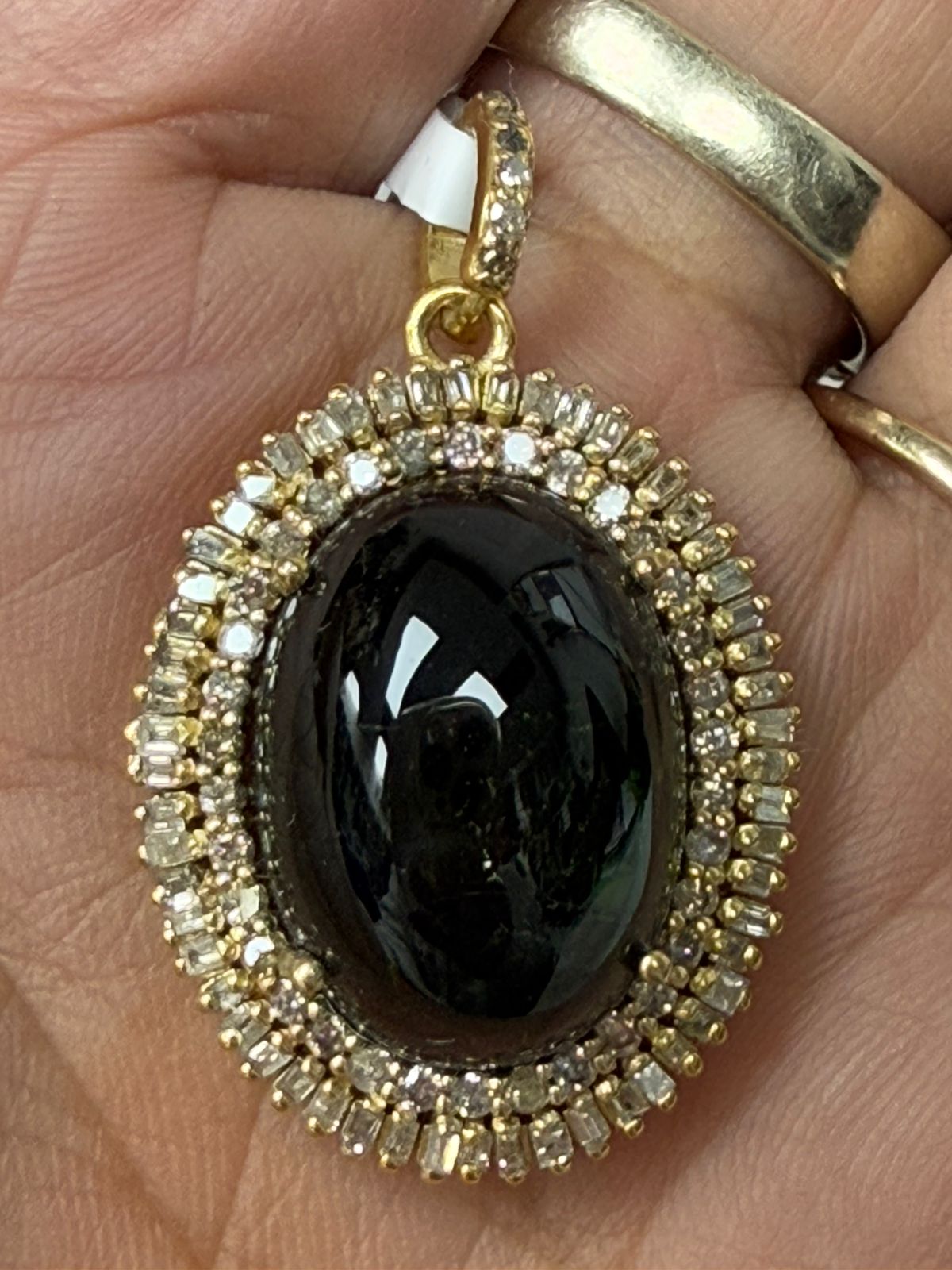 Tourmaline Stone Baguette Pave Diamond Pendant