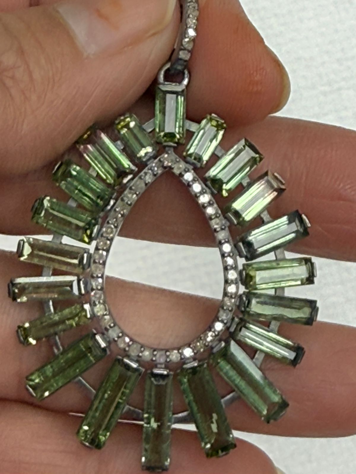 Drop Green Tourmalilne Diamond Pendant