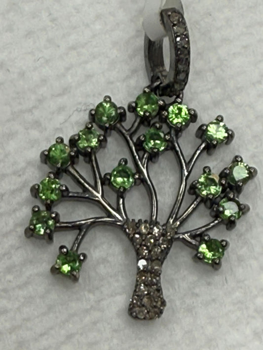 Green Tsavorite Tree Diamond Pendant