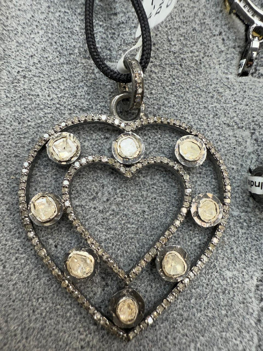 Heart Diamond Slices Pendants. Genuine handmade pave diamond Pendant