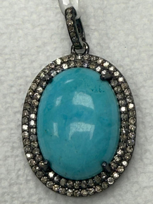 Turqouise Pave Silver Diamond Pendant