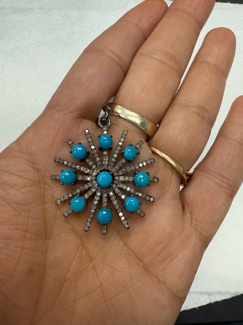 Turqouise Pave Silver Diamond Pendant