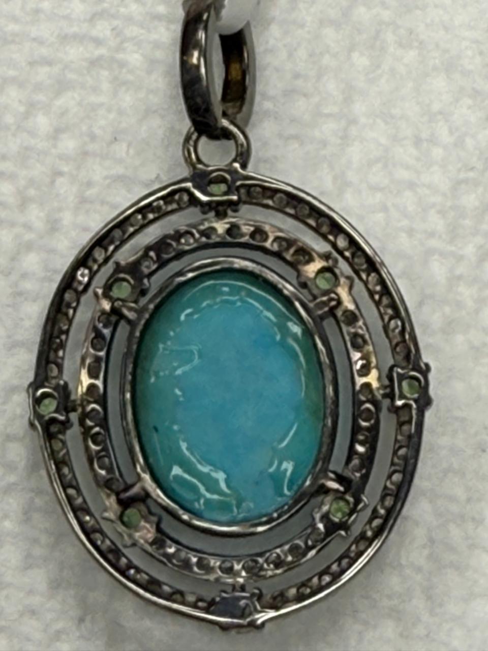 Turqouise Pave Silver Diamond Pendant