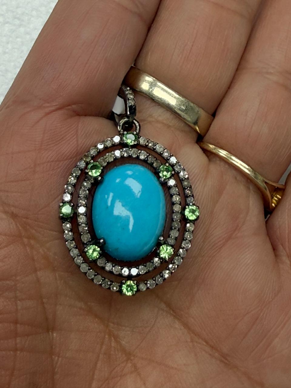 Turqouise Pave Silver Diamond Pendant