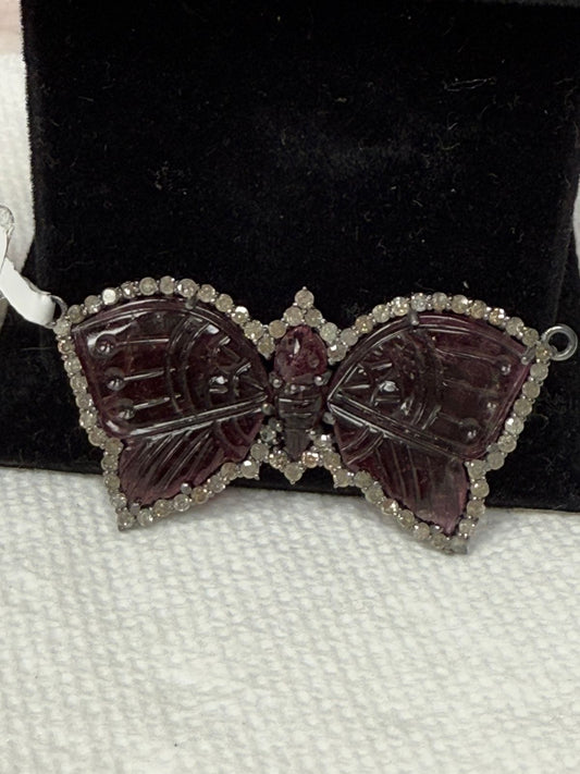 Tourmaline Carving Butterfly with diamond pendant