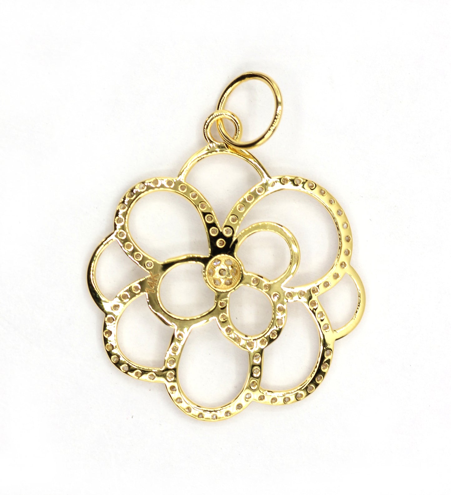 Flower 14k Solid Gold Diamond Pendants.