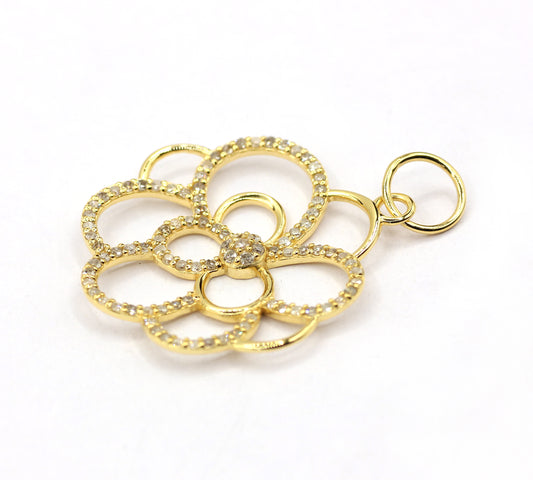 Flower 14k Solid Gold Diamond Pendants.