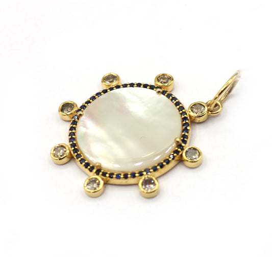 Round 14k Solid Gold Diamond Pendants With Pearl