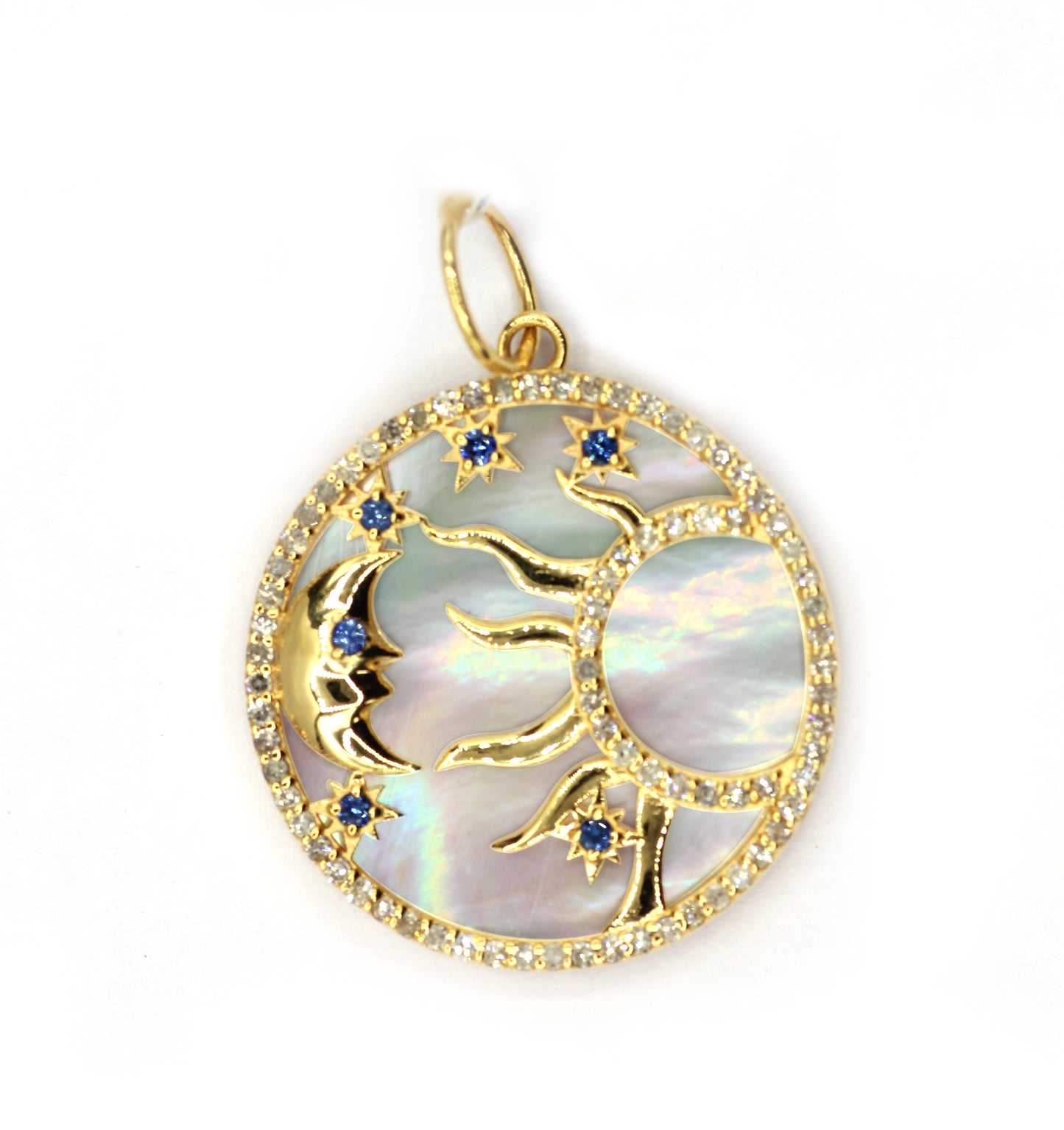 Round Sun Moon 14k Solid Gold Diamond Pendants