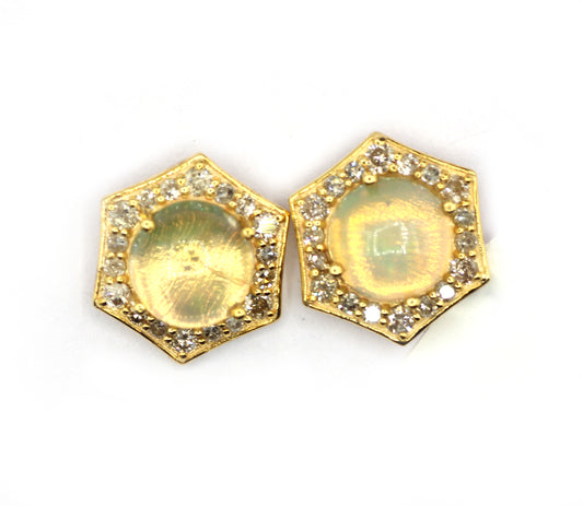 14k Solid Gold Diamond Earring With Opal Stone