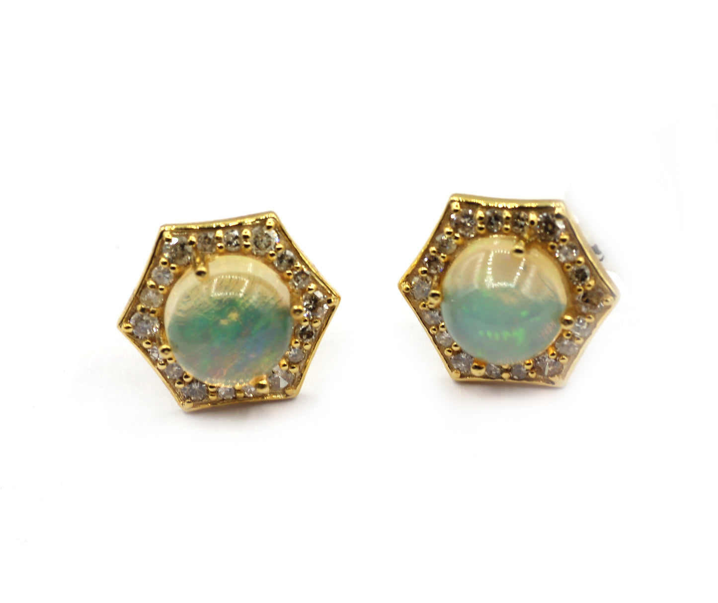 14k Solid Gold Diamond Earring With Opal Stone