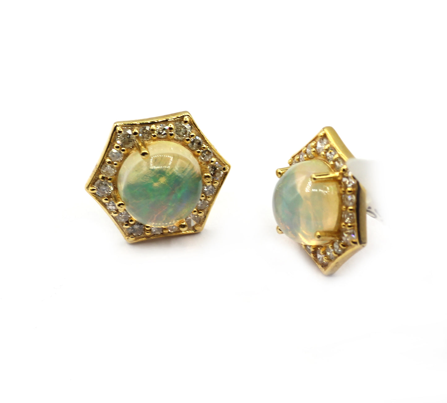 14k Solid Gold Diamond Earring With Opal Stone