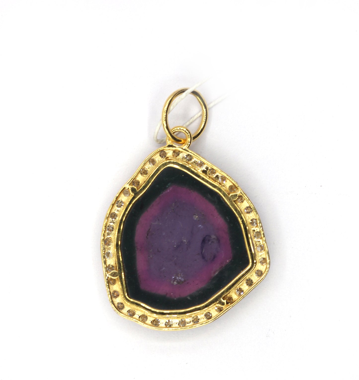 Watermelon Tourmaline 14k Solid Gold Diamond Pendants
