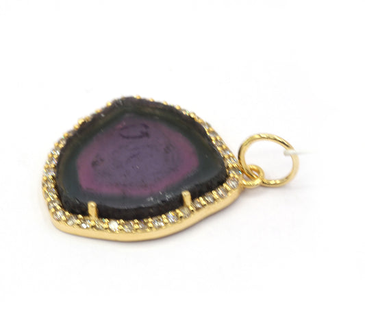 Watermelon Tourmaline 14k Solid Gold Diamond Pendants
