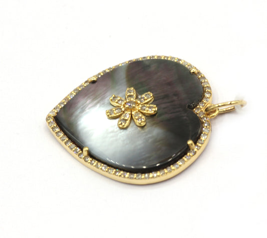 Black Mother of Pearl 14k Solid Gold Diamond Pendants