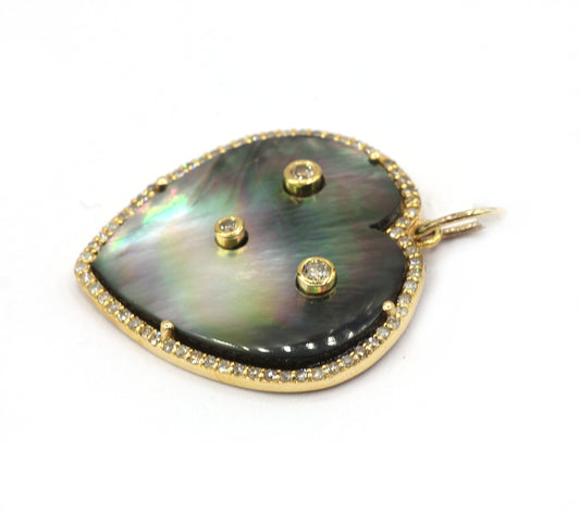 Black Mother of Pearl 14k Solid Gold Diamond Pendants