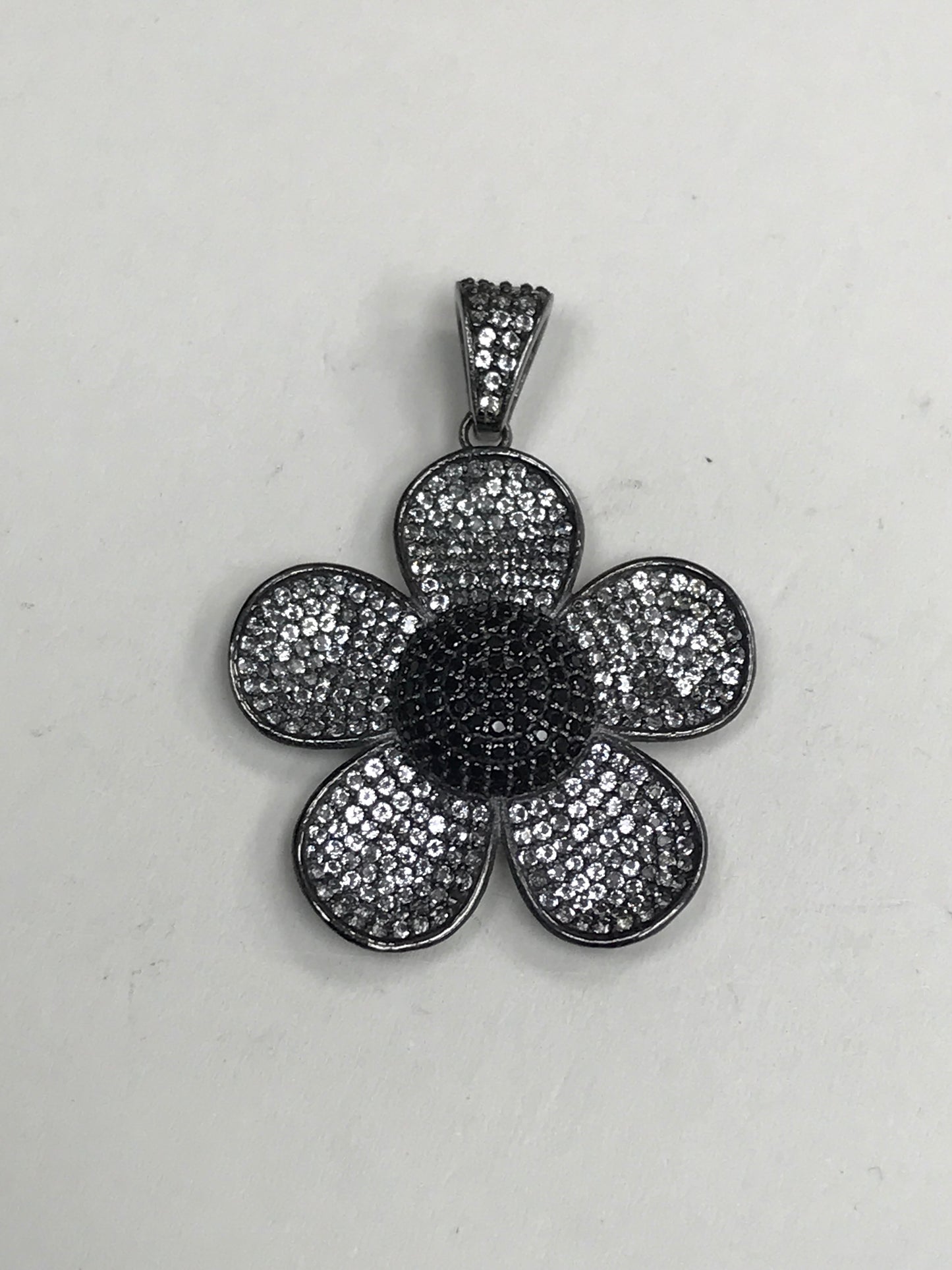 Flowers Black Spinel Charm, White Topaz Flowers Charm