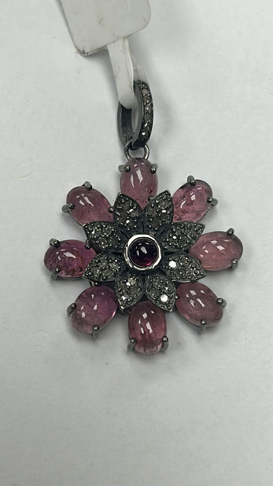 Flower Silver Pave Diamond Pendant