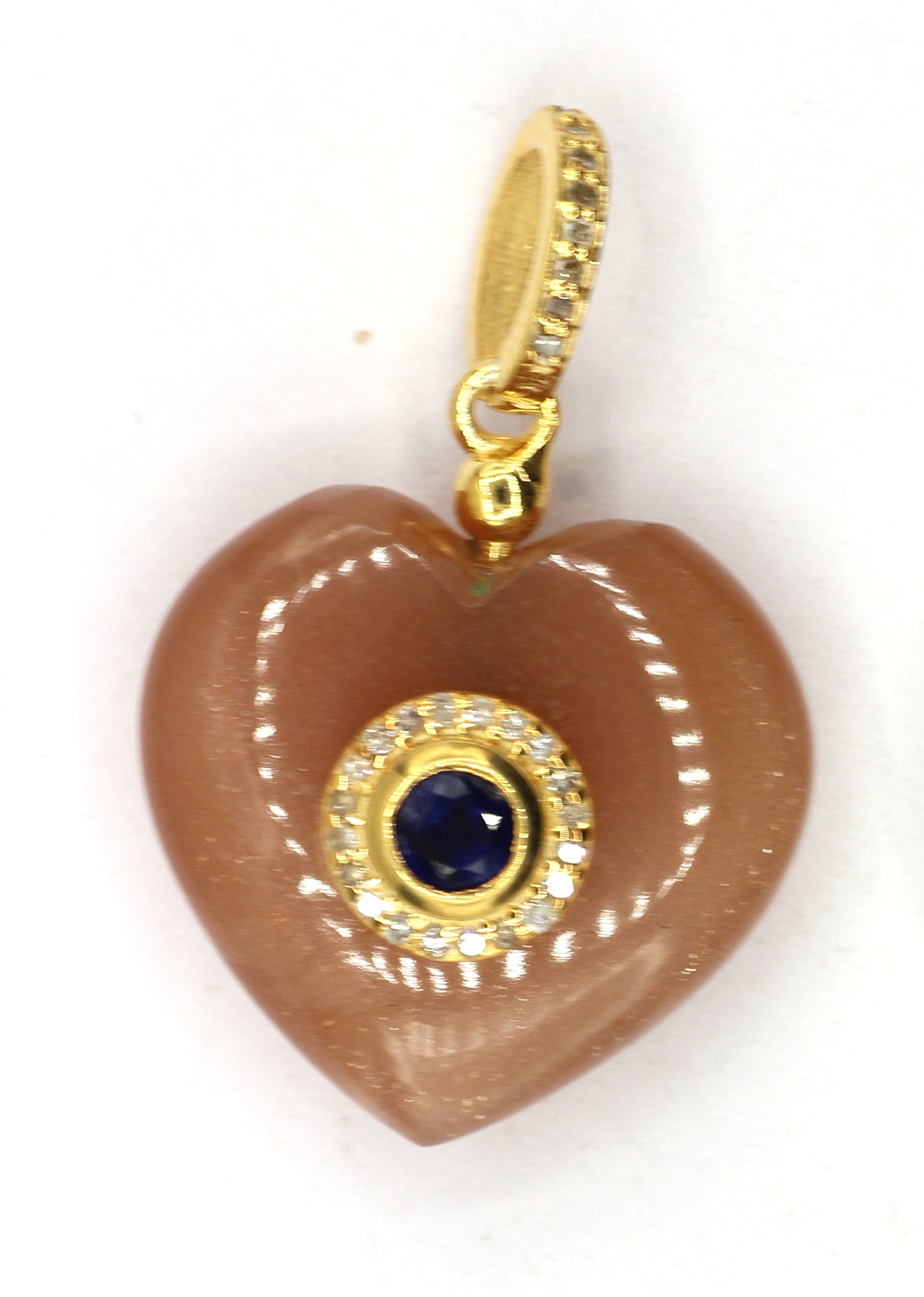 Heart Moonstone Silver Pave Diamond Pendant