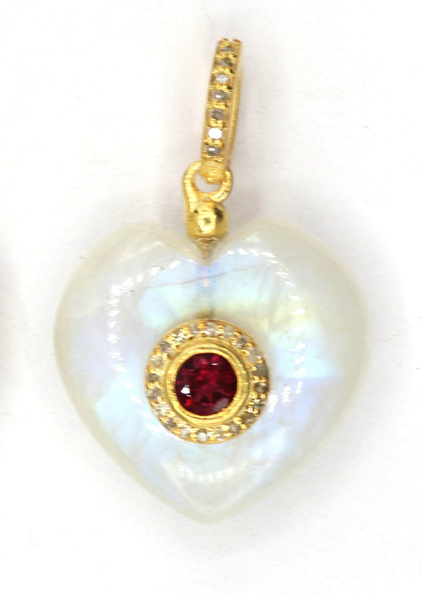 Heart Moonstone Silver Pave Diamond Pendant